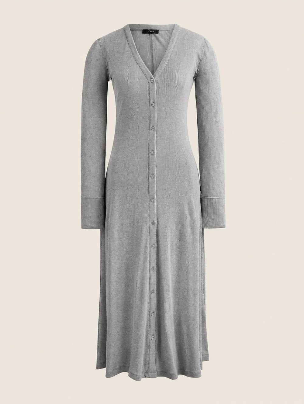 🆕️ J. Crew Ribbed Button Front Knit Long Sleeve Midi Dress in Light Grey